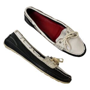 Sebago Bala Leather Boat Deck Shoes Black White Loafer Driver Classic Preppy 8 M